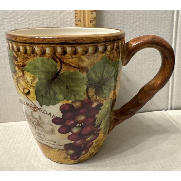 Susan Winget Certified International Gilded Wine (2) Mugs Grapes Vineyard Discon - Picture 7 of 7